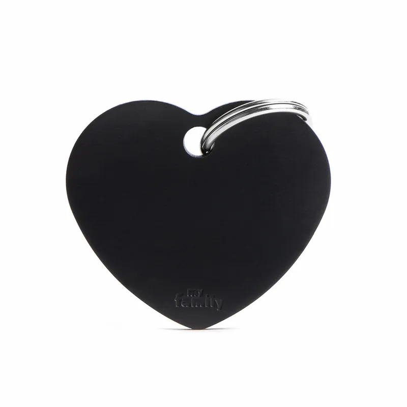 MY FAMILY Classic Big Heart Aluminum Tag schwarz Hundemarke Sale
